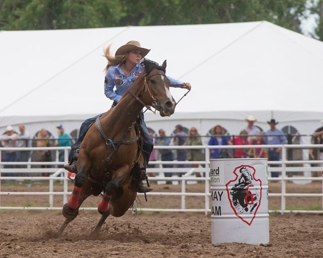 Jackie Ganter turning a barrel